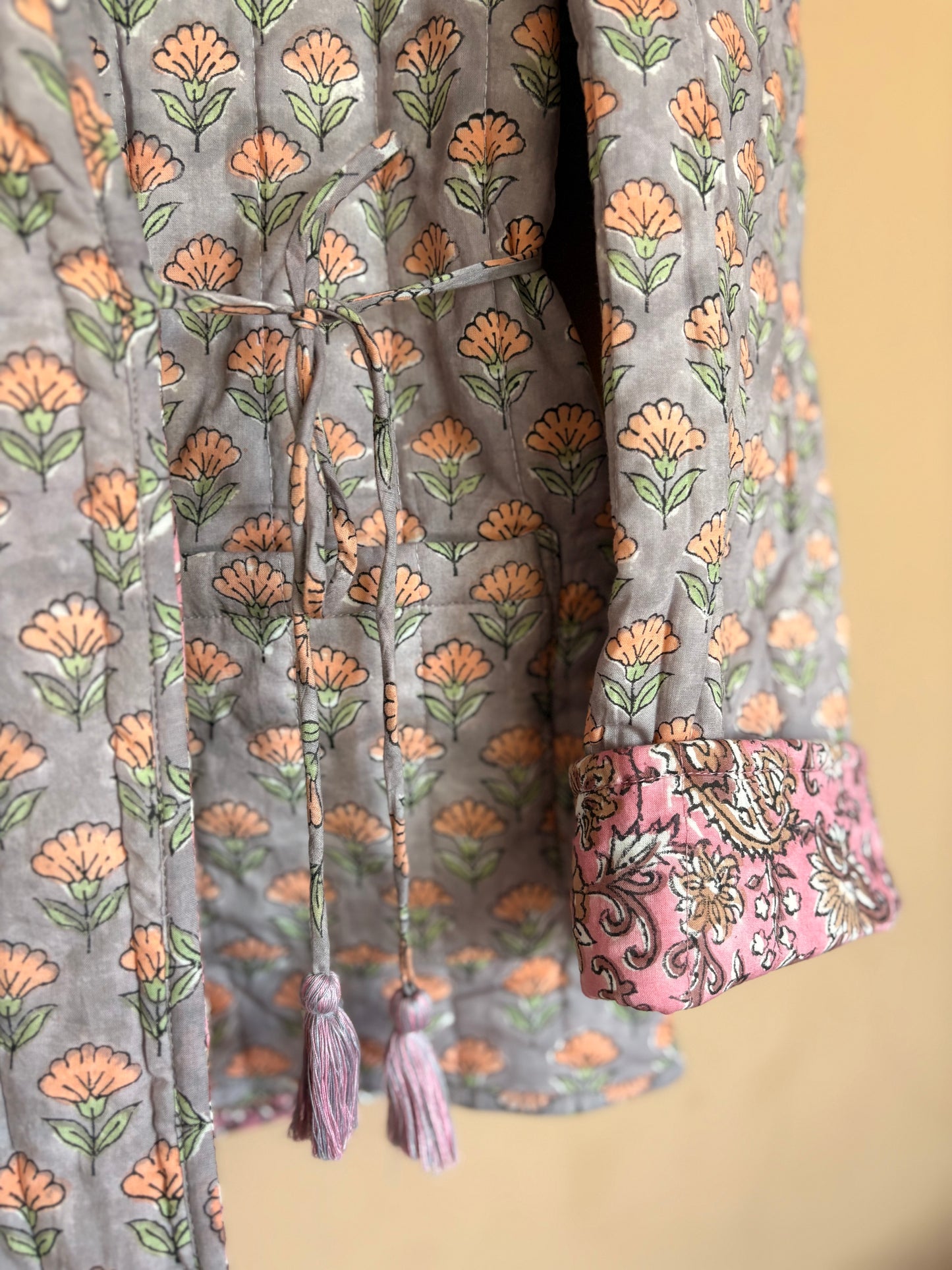 Blockprint jacket - pink/grey