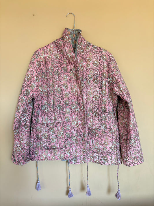 Blockprint jacket - pink/grey