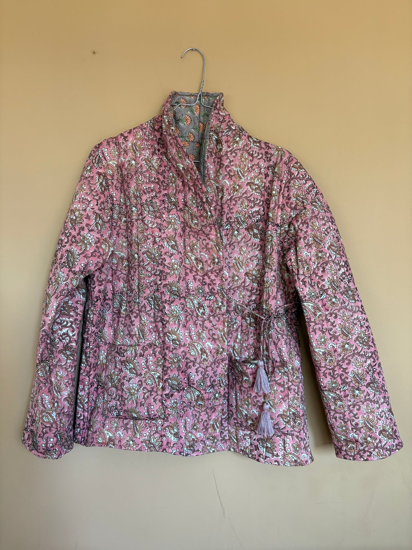 Blockprint jacket - pink/grey