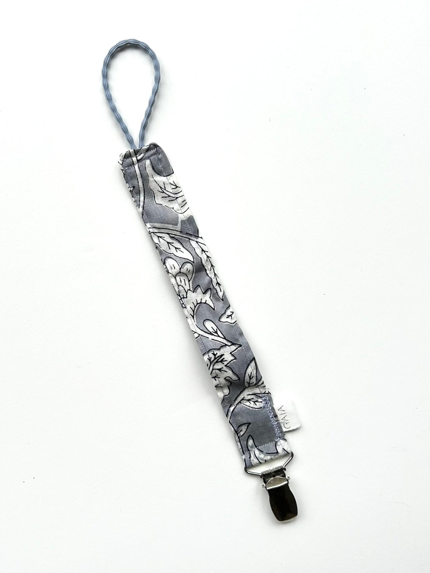 Pacifier cord - grey metal clip