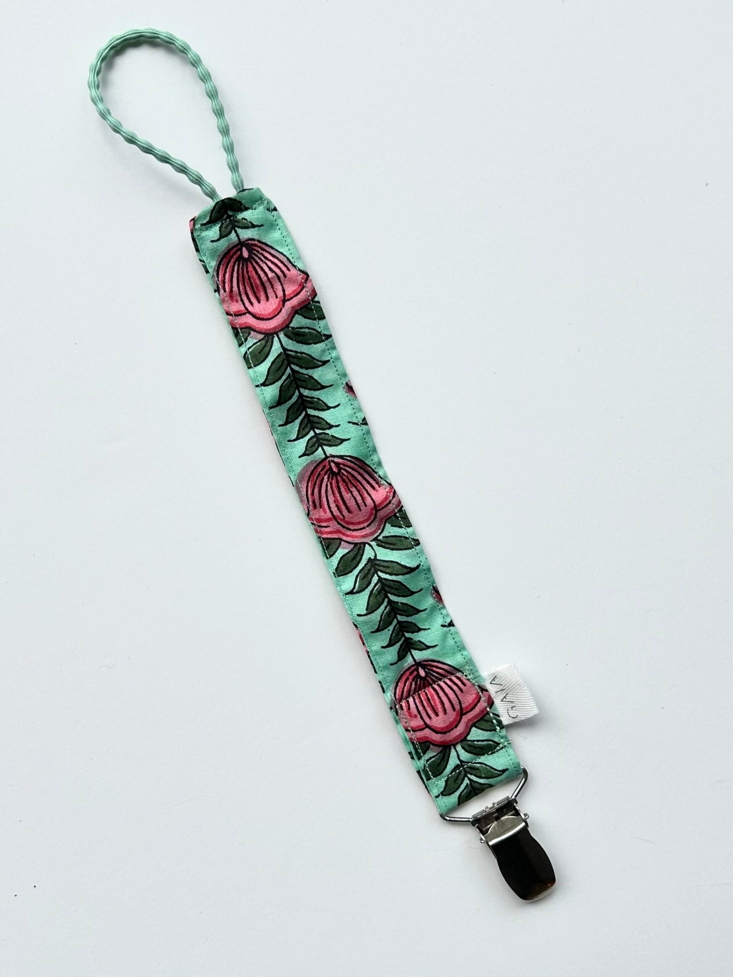 Pacifier clip - turquoise metal clip