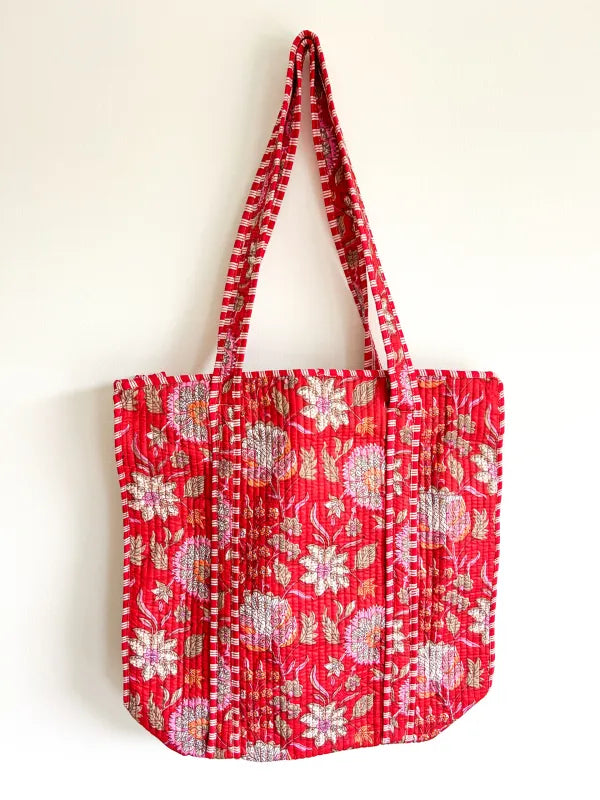 Blockprint Mom Tote Bag - Blue Washed