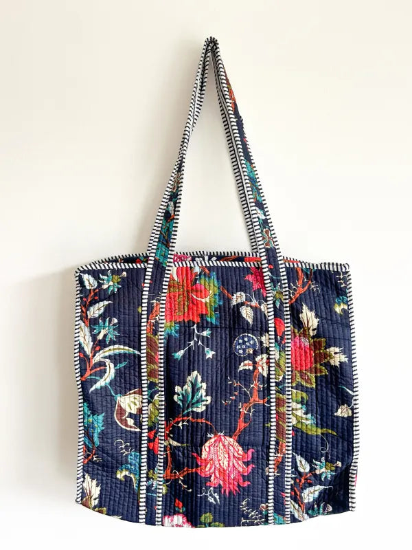 Blockprint Mom Tote Bag - Blue Washed