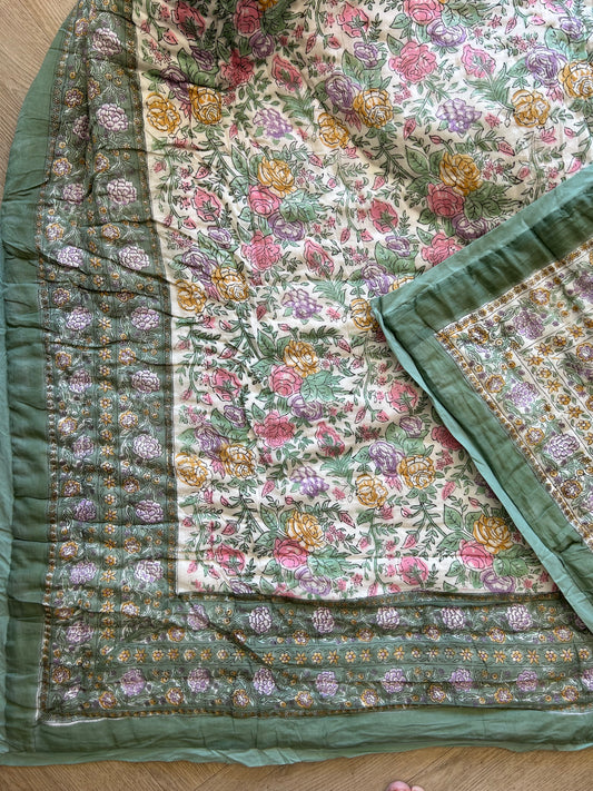 Lined blanket - green floral