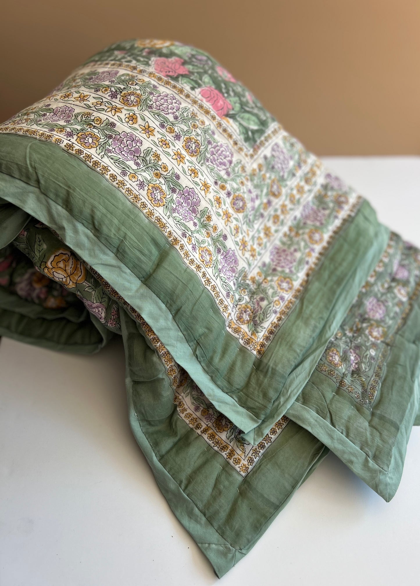 Lined blanket - green floral