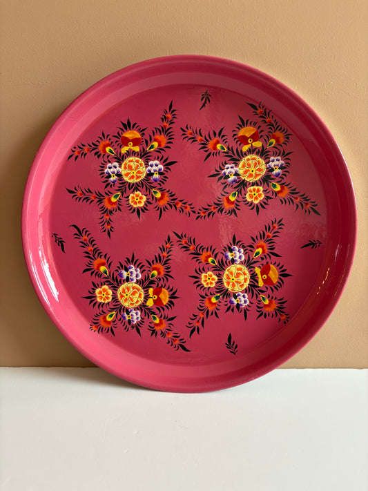 Serving tray – dark pink flowers