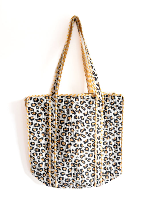 Leopard tote bag with zipper 