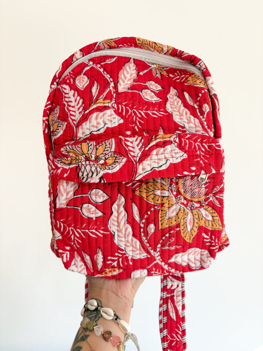 Kids backpack - red botanical
