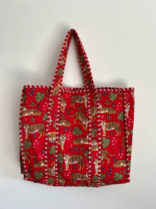 Blockprint Mom Tote Bag - Blue Washed 