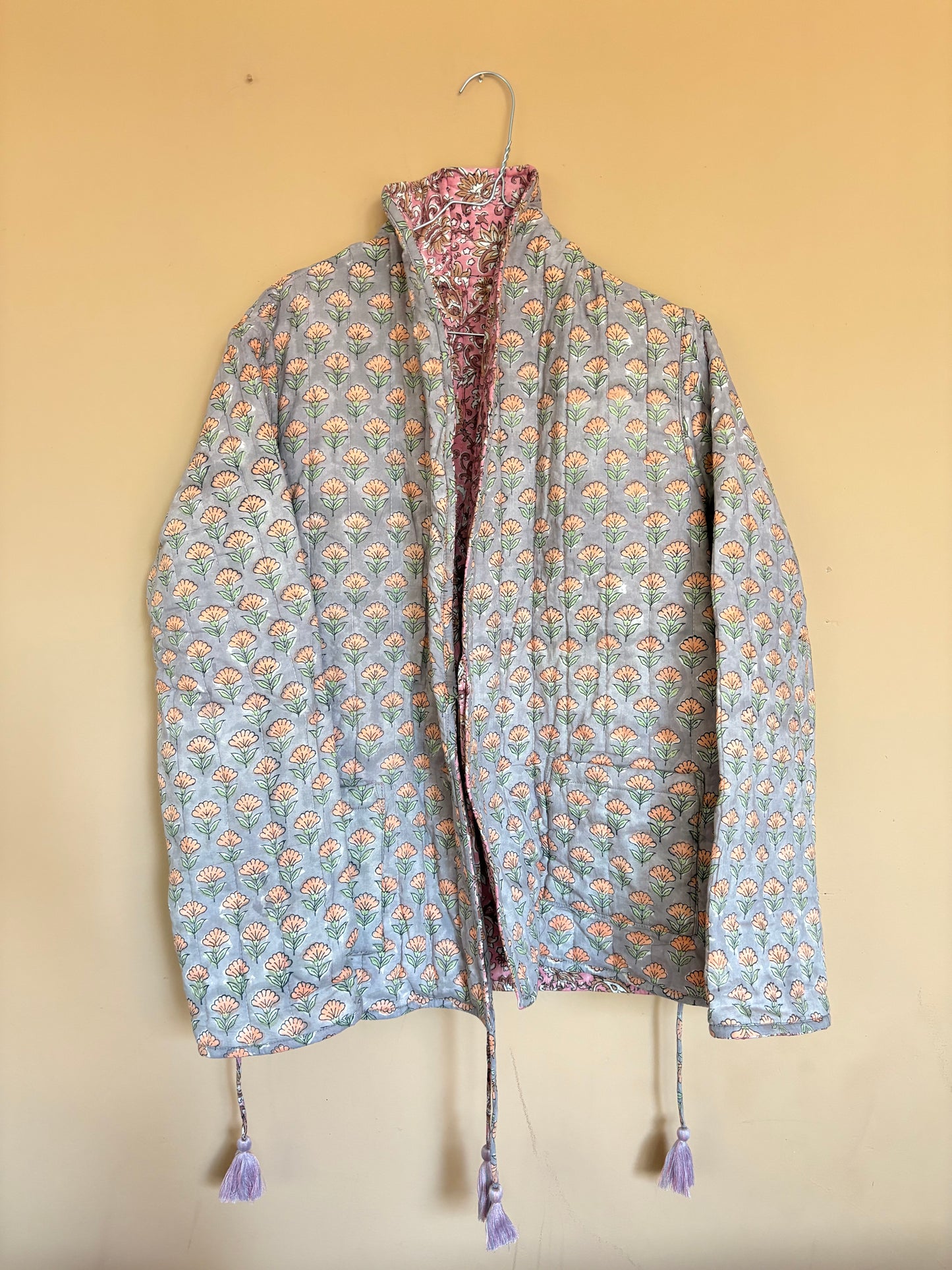Blockprint jacket - pink/grey
