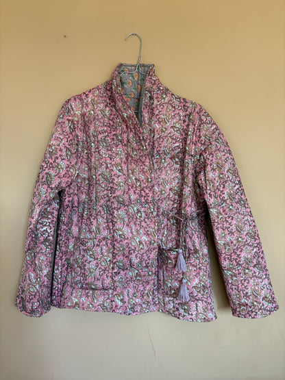Blockprint jacket - pink/grey