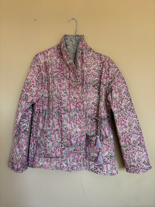 Blockprint jacket - pink/grey