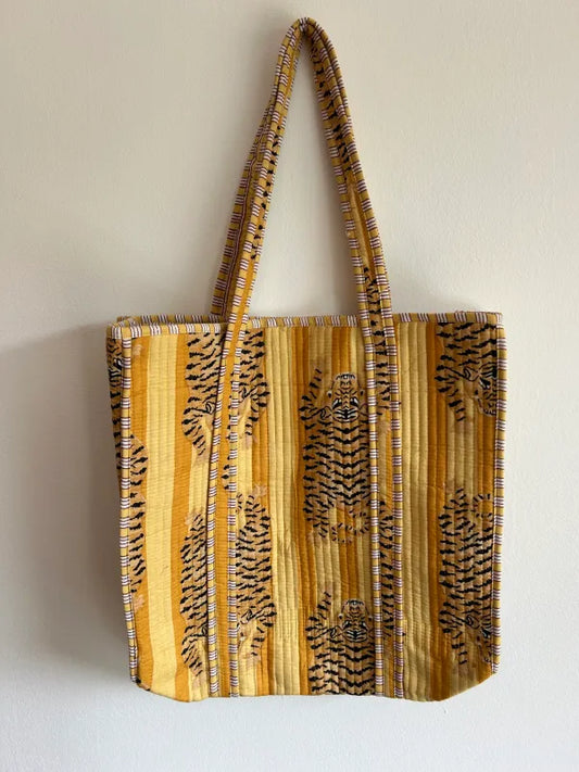 Blockprint Mom Tote Bag - Blue Washed 