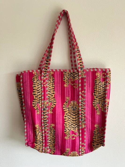 Blockprint Mom Tote Bag - Blue Washed 