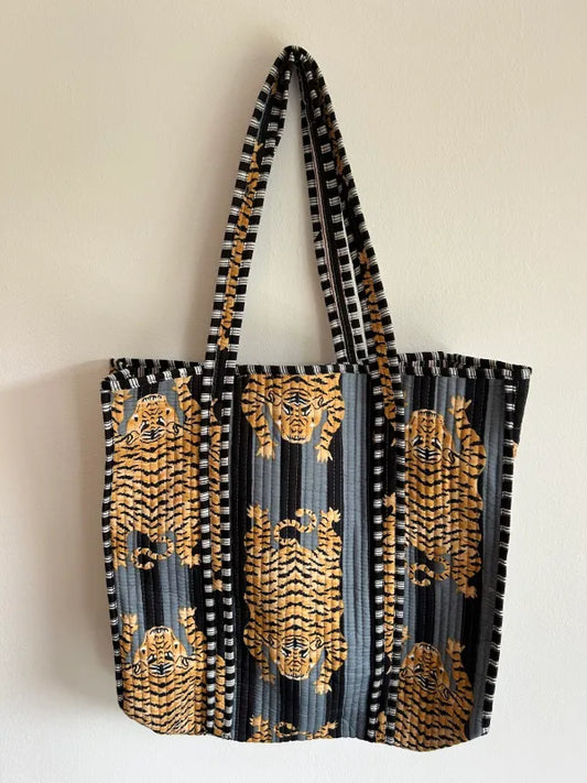 Blockprint Mom Tote Bag - Blue Washed 