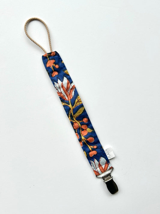 Pacifier clip - blue floral metal clip