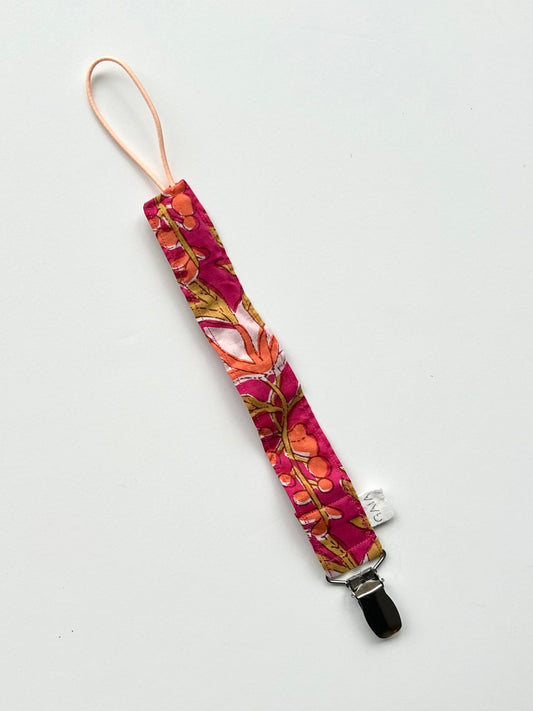 Pacifier cord - pink metal clip