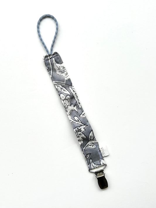 Pacifier cord - grey metal clip