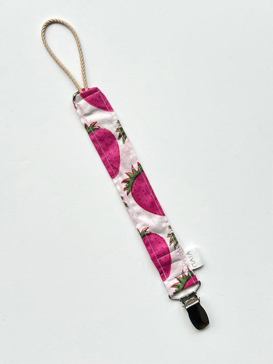 Pacifier clip - strawberry metal clip