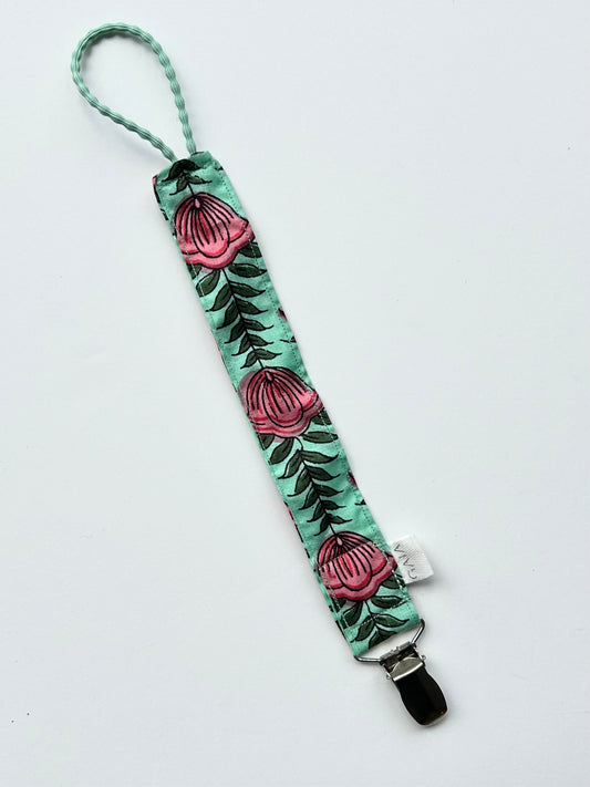 Pacifier clip - turquoise metal clip