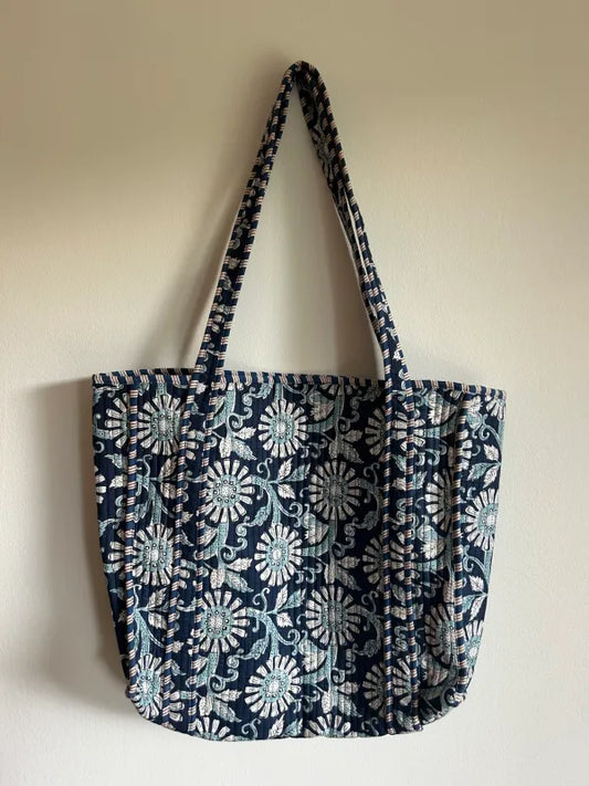 Mom tote bag - navy blossom rhapsody 