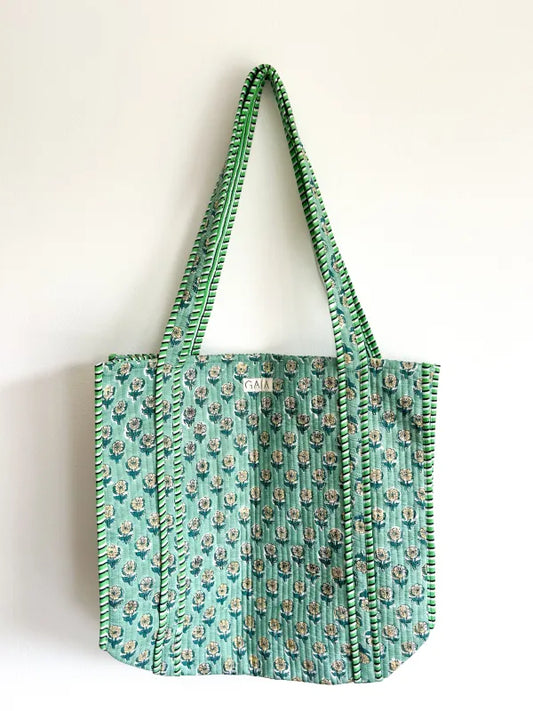 Mom tote bag - green hibiscus 