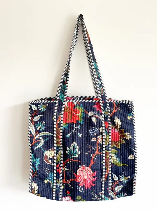 Blockprint Mom Tote Bag - Blue Washed 