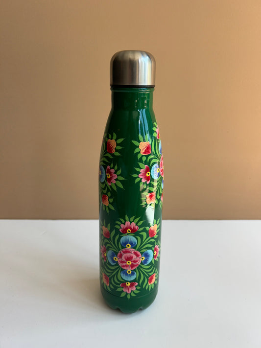 Water bottle - Dark green bouquet