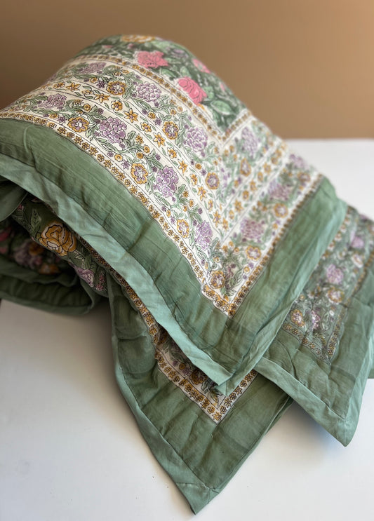 Lined blanket - green floral